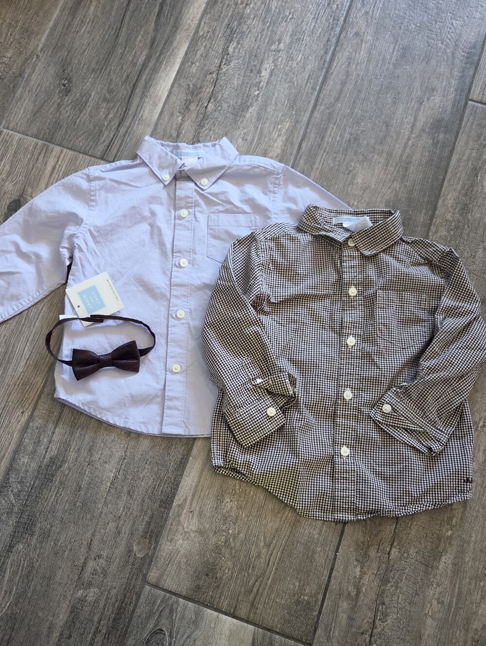 Janie & Jack EUC/NWT 18-24 Month Purple Dress Shirt, Brown Gingham Shirt, Bowtie